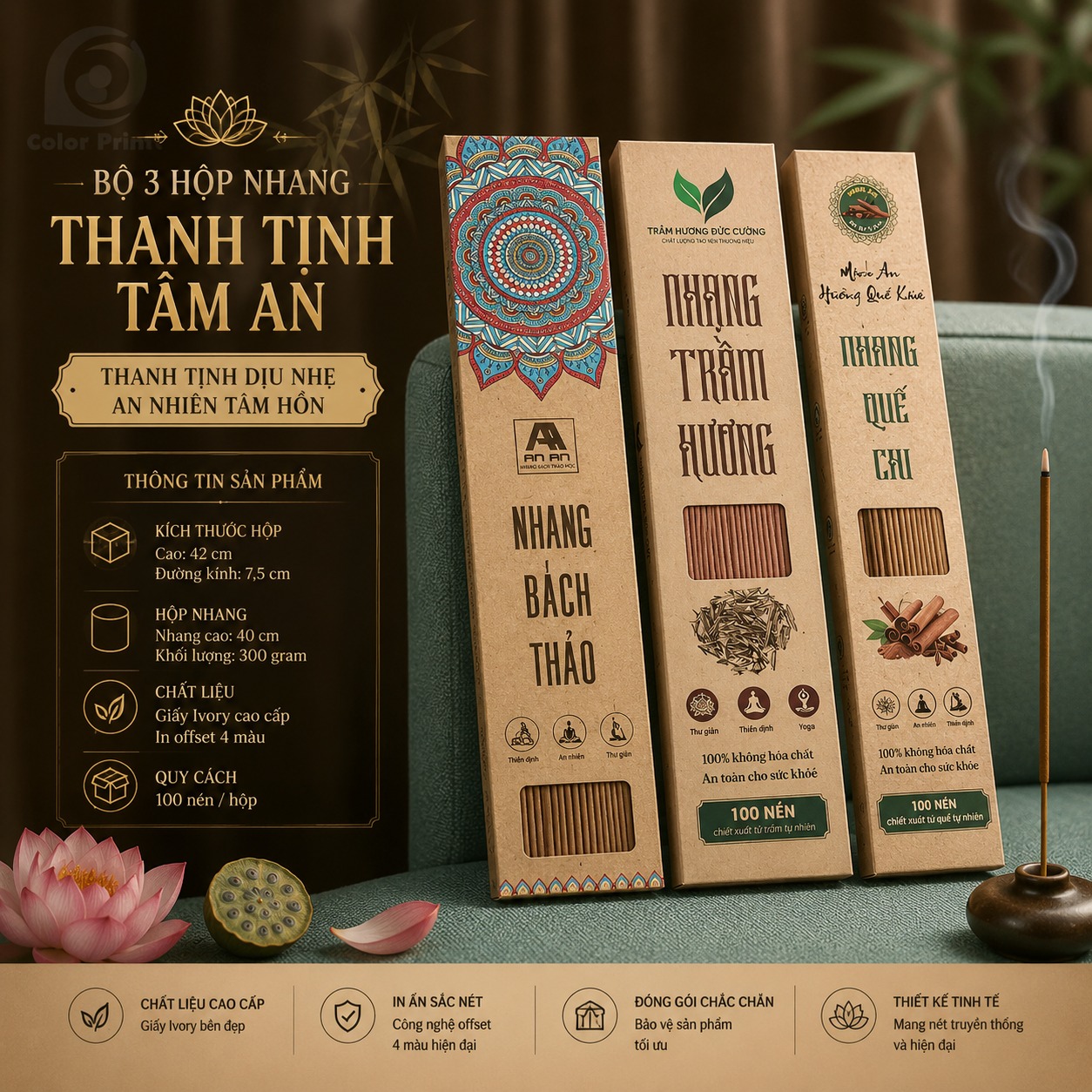 Mẫu hộp nhang chất liệu kraft nâu
